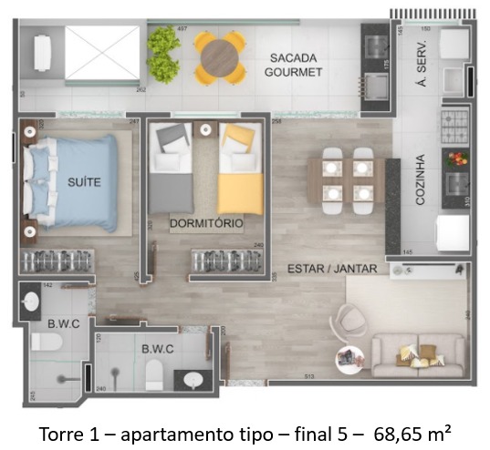 Torre 1 - apartamento tipo - final 5 - Lançamento Praia do Itagua Ubatuba - Villa Bellagio apresentado pela Imobiliaria Villa Tenorio