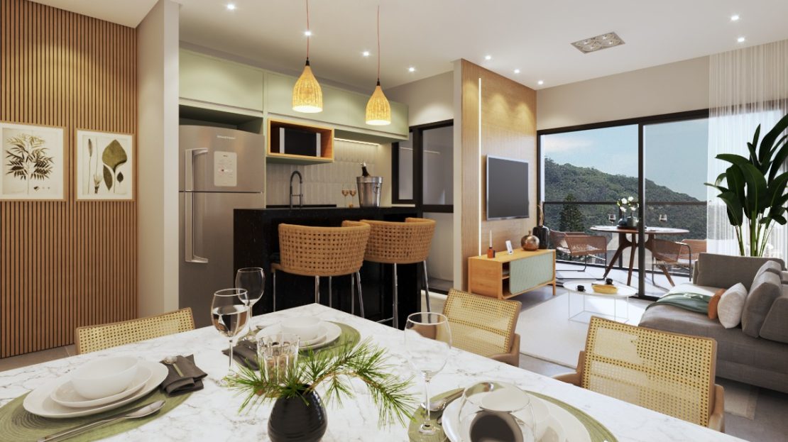 Ambientes integrados- Apartamento na Planta a venda na Praia do Itagua - Ubatuba - Imobiliaria Villa Tenorio
