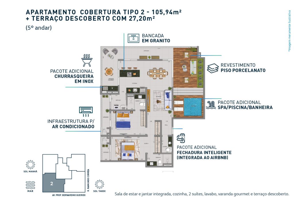 Apartamento na planta - Praia do Itagua - Ubatuba Cobertura tipo 2 - 105 m2