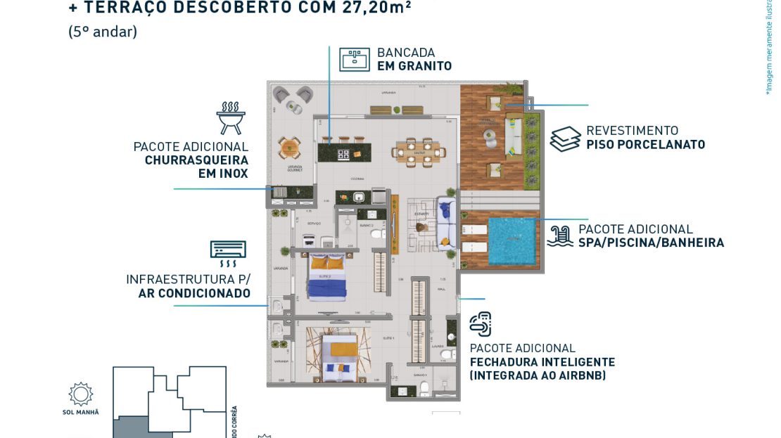 Apartamento na planta - Praia do Itagua - Ubatuba Cobertura tipo 2 - 105 m2