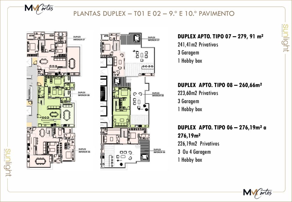 PLANTAS DUPLEX – T01 E 02 – 9.º E 10.º PAVIMENTO