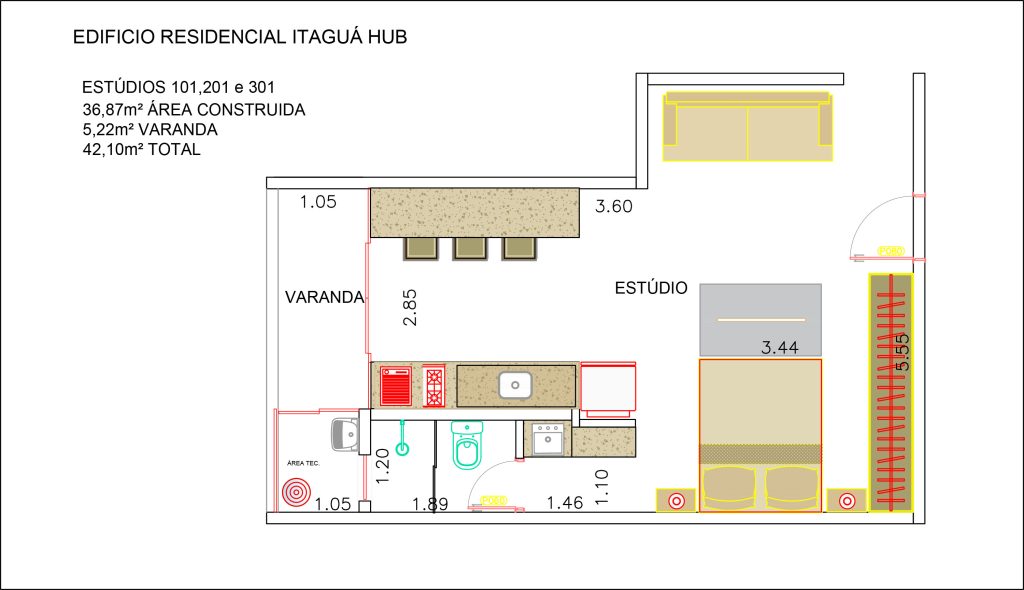 Plantas dos Estudios com final "01" HUB Itagua - Apartamento na Planta em Ubatuba
