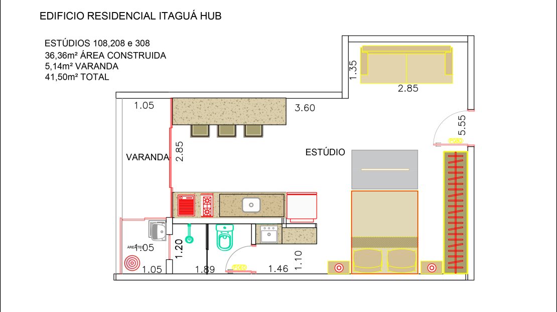 Plantas dos Estudios com final "08" HUB Itagua - Apartamento na Planta em Ubatuba
