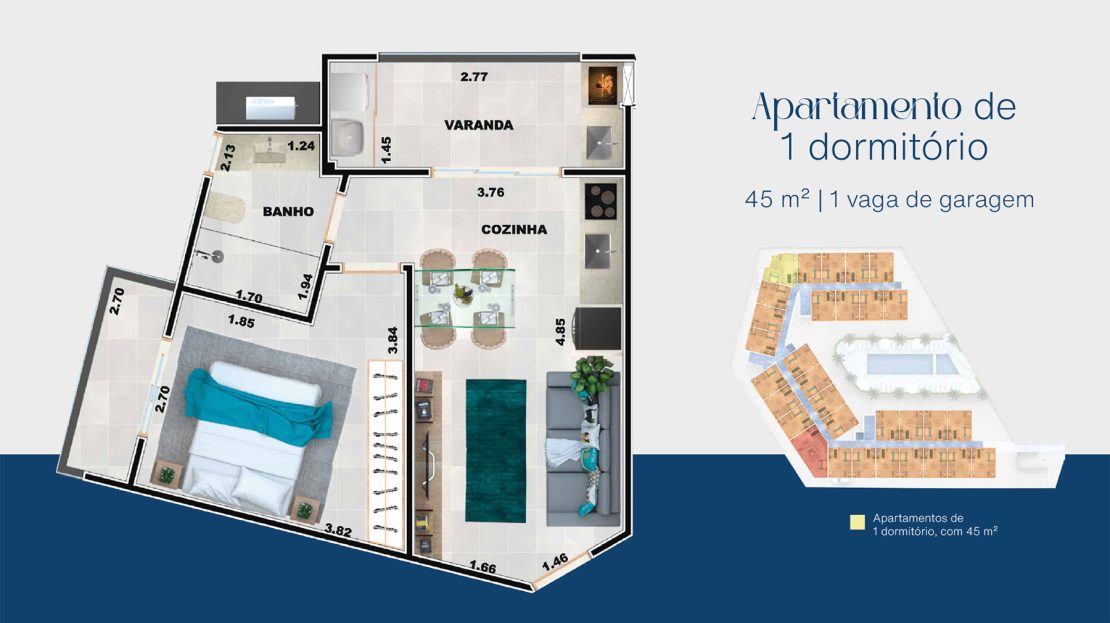Planta Apartamento_1 dormitorio_Lançamento Aruba - Praia Grande - Ubatuba - Apartamento na Planta
